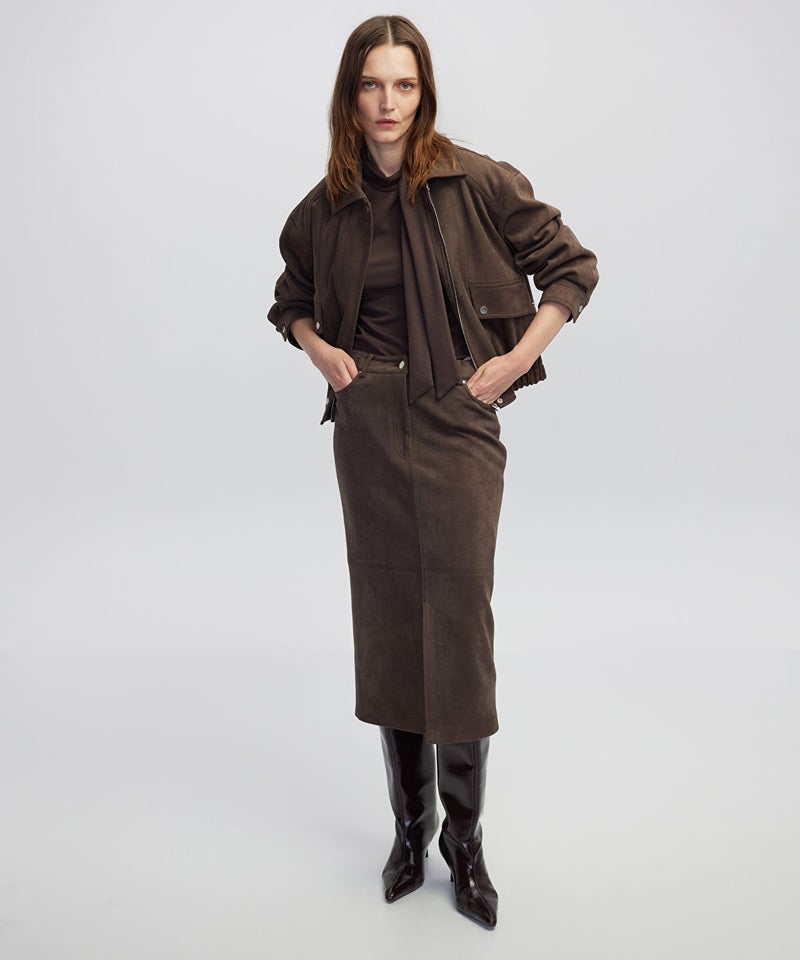Ipekyol Suede-Effect Midi Skirt - Image 1